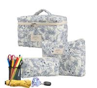3 trousse per trucchi, multifunzione, portatile, in poliestere, con scomparti multipli, motivo floreale, da viaggio, per donne e ragazze, Una borsa per il trucco, as per image, Classico