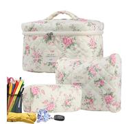 3 trousse per trucchi, multifunzione, portatile, in poliestere, con scomparti multipli, motivo floreale, da viaggio, per donne e ragazze, B Borsa per il trucco, as per image, Classico