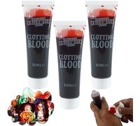 3 tubetti di sangue rosso finto per Halloween da 50 ml, lavabili, per trucco SFX per vampiri, zombie, mostri, liquido rosso scuro per viso, corpo, vestiti, bocca e occhi, perfetto per cicatrici e