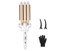 3 Tubi Piastra Onde Ferro Arricciacapelli, Reyke Professionale Ceramica Capelli 3 Rami, Temperatura Regolabile per Acconciature Effetto Riccio e Ondulati 22mm