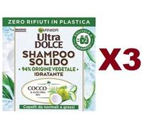 3 ULTRA DOLCE SHAMPOO SOLIDO COCCO E ALOE VERA BIO 60GR CAPELLI NORMALI E GRASSI