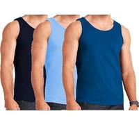 3 uomini 100% cotone gilet canotte uomo senza maniche camicia atletica usura slim fit gilet per corsa palestra uomo tinta unita multicolore gilet uomo plus size gilet, Blu misto (blu navy-royal-sky
