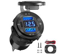 <3-USB Alluminio> Qidoe Presa USB 12V/24V DC per Auto, Doppia QC 3.0 e PD USB C Incasso Impermeabile Prese con Interruttore Voltmetro Ricarica Rapida iPhone, SamSung, Barca, Camion, Caravan, Moto