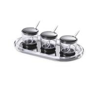 3 Vasetti Porta Marmellate, Salse, con 3 Cucchiaini e Vassoio, Omada Design