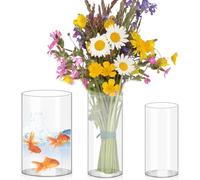 3 vasi alti in vetro trasparente, cilindri con fondo, ampia apertura, vaso di vetro borosilicato, ideale per decorare la tavola, candele, tulipani, rose, ecc