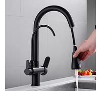 3 vie Kichen Fauce Pull Down Spruzzatore ad arco alto miscelatore per lavello a collo di cigno ap wih 2 modalità 360 ° Roaion Waer Filer inclusoElegante design nero per kichen moderni
