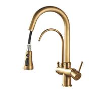 3 Way Kitchen Tap with Pull out Sprayer, Kitchen Sink Tap Swivel 2 Handles Brass 3 Way Kitchen Mixer Tap-Antique