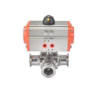 3 Way Pneumatic Quick Mount T-type/L-type Stainless Steel Sanitary Clamp 304/316 Single-Acting Actuator Ball Valve(T-38 AT63SR-FO,316)