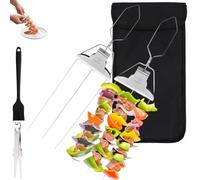 3 Way Stainless Steel BBQ Skewers, Reusable 3-Prong BBQ Skewers Kit with Smooth Push Bar Slider, BBQ Forks Multi for Kebabs Chicken Sausages, Meat and Veggies, Outdoor BBQ Gadgets (2Pcs)