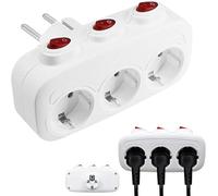 3-Way Wall Power Strip with 3 Individual Switches, Electric Orizzontal Socket with Overload Protection, Ideal for Bedroom Home Office.multipresa a parete con interruttore