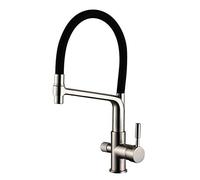 3 Way Water Filter Tap Kitchen Taps 3 in 1 Kitchen Sink Mixer Tap Brass Filtered Kitchen Sink Faucet Pure Water Hot and Cold 360° Rotation Direct Drinking-Black