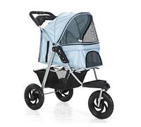 3 Wheels Dog Pram Stroller for Medium Small Dogs with Large Wheels, Pet Stroller for Cats/Dogs Pushchair Carrier Dog Strollers Foldable Cart with Cup Holder, Loading 55 Ibs(Blue)