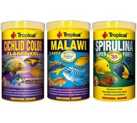 3 X 1000 Ml Tropical Cibo Ciclidi Fiocchi Malawi Spirulina Forte
