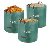 3 x 120 L Sacchi Giardinaggio,Sacchi per Rifiuti da Giardino Pieghevole con Maniglie,Borsa da Giardino Riutilizzabile Antistrappo e Impermeabile per Riporre Foglie