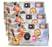 3 X 1A PHOTO PORST - Fotocamere usa e getta, edizione Flower Power, fiori e farfalle, con flash, batterie e pellicola (confezione da 3 pezzi)