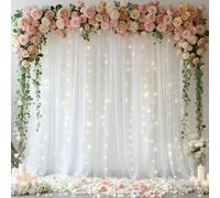 3 x 3 m sfondo bianco tenda con luci per pariti, tenda in tulle trasparente con luci fatate per cerimonie di nozze, ricevimenti, baby shower, addio al nubilato, decorazioni di compleanno