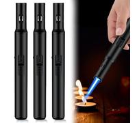 3 x accendini a gas ricaricabili, accendini a fiamma jet, lunghezza 19 cm, accendino elettrico antivento per candele, cucina, campeggio, barbecue, camino, regali per uomini (senza gas)