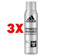 3 X Adidas Deodorante Spray 150 Ml. Pro Invisible Man 48H ANTI-PERSPIRANT