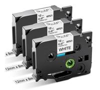 3 x Aken Etichette Compatibile per Brother TZe-231 TZe231 Ptouch 12mm 0,47 Nero su Bianco Nastro per Etichette Laminato Cassetta per Brother Ptouch PT-107B 1000 H105 H110