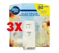 3 X AmbiPur Diffusore Elettrico + Ricarica Oro e Fiori di Vaniglia 20 ml