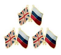 3 x bandiera dell'amicizia Regno Unito e Russia in metallo smaltato spilla spilla - 2,4 x 1,9 cm incrociate bandiere nazionali britanniche e russe - finitura smaltata dura con chiusura sicura per