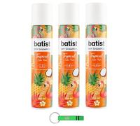 3 X Batist Dry Shampoo Tropical - Shampoo secco pulisce i capelli in pochi minuti senza acqua, profumo di cocco e frutta della passione 200 ml + portachiavi Beni Culinari gratuito