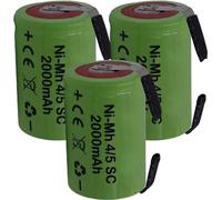 3 X Batteria ricaricabile NiMh 4/5 SC 1,2V 2000mAh 22x33mm subC a saldare linguette per pacchi batteria (3 PEZZI)