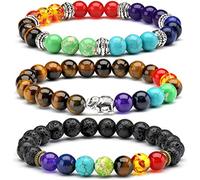 3 x Bracciale semiprezioso Tiger Eye Stones 7 Chakra Reiki Energy Balance Bracciali Charms per donne e uomini regalo