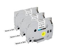 3 X Compatibile con Brother P-Touch Band 9 mm Bianco TZE 221 TZe-221 9 mm x 8 m, compatibile con Brother P Touch Nastro TZ Tape 9 mm 0.35 TZe221 per Ptouch H105 H100LB H107B 900 1000 1280