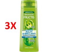 3 X Fructis Shampoo Illuminante Puliti E Brillanti Per Capelli Spenti Con Acqua