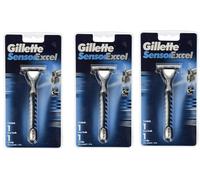 3 x Gillette Sensor Excel manico rasoio doppia lama manuale SPEDIZIONE GRATUITA