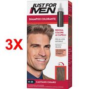 3 X Just For Men Shampoo Colorante Uomo Facile Veloce H-25 Castano Chiaro