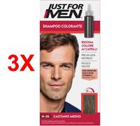3 X Just For Men Shampoo Colorante Uomo H-35 Castano Medio - Con Cheratina, Oli