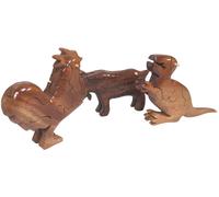 3 X Legno Massello Fatti A Mano Puzzle 3D - Capra, Dinosauro E Gallo