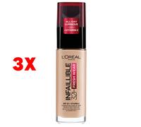 3 X L'oreal Fondotinta Infaillible 32h 110 Vanille Rose Spf25 + Vitamin C