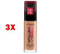 3 X L'oreal Fondotinta Infaillible 32h 300 Ambre Spf 25 + Vitamin C