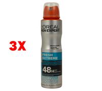 3 X L'oreal Men Expert Deodorante Spray Fresh Extreme 150 Ml 48h