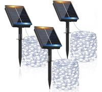 3 x Luci Solari da Esterno 10m - 100 LED Luce Bianca Fredda - 8 Modalità di