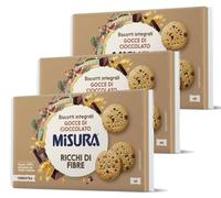 3 X Misura Fibre extra Biscotti Integrali con Gocce di Cioccolato Fondente | Ricchi di Fibre | Farina Integrale da Filiera Italiana | Confezione in Carta Certificata FSC 280 g