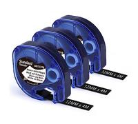 3 x Nastro per Etichette Aken Compatibile con Dymo Letratag Nastro Bianco su Nero, 12mm x 4m Plastica 913318 Compatibile con Dymo Letratag 200B LT-100H LT100TXR XM