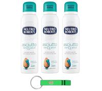 3 x Neutro Roberts, deodorante Asciutto Spray Iris e Mandorla, senza alcool e con Rockalaun, anti sudore, deodorante unisex, 150 ml + portachiavi Beni Culinari