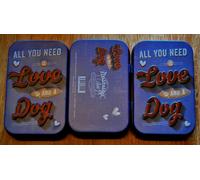 3 x Nostalgic Art LECKERLI DOSEN, "All you need is love and a dog", Neu, Rare