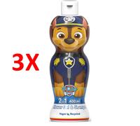 3 X Paw Patrol Chase 2in1 Shower Gel & Shampoo 400 Ml