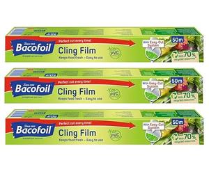 3 x pellicola trasparente senza PVC con lama curva, facile da tagliare, facile da usare, senza BPA, 100% riciclabile, non PVC, perfetta per confezionare alimenti congelati e mantenere il cibo fresco