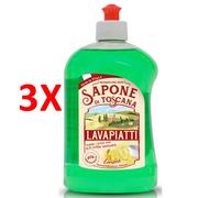 3 X Sapone Di Toscana Lavapiatti Concentrato 20% Di Attivo 500 Ml Limone Elimin