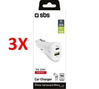 3 X Sbs Caricabatterie Da Auto Pd 20w Bianco 24086