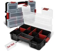 3 x Scatola di assortimento siwitec con 10 scomparti e 6 divisori regolabili, scatola di assortimento per minuteria, organizzatore di utensili, magazzino per minuteria, 31,5 x 22,5 x 6,4 cm