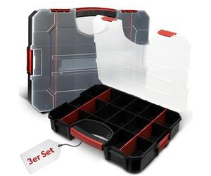 3 x Scatola di assortimento siwitec con 16 scomparti e 6 divisori regolabili, scatola di assortimento per minuteria, organizzatore di utensili, magazzino per minuteria, 38 x 29 x 6,5 cm