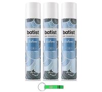 3 x shampoo Batist Volume Dry Shampoo secco per capelli strutturati e voluminosi in 3 minuti, senza acqua, per tutti i capelli, 200 ml + portachiavi Beni Culinari gratuito