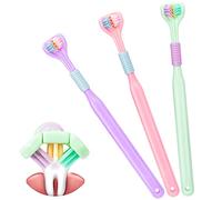 3 x Spazzolino da denti a 3 lati, spazzolino da denti morbido per adulti, super spazzolino compatto, spazzolino da denti junior, triplo ideale per adulti e bambini autisti (viola verde rosa)